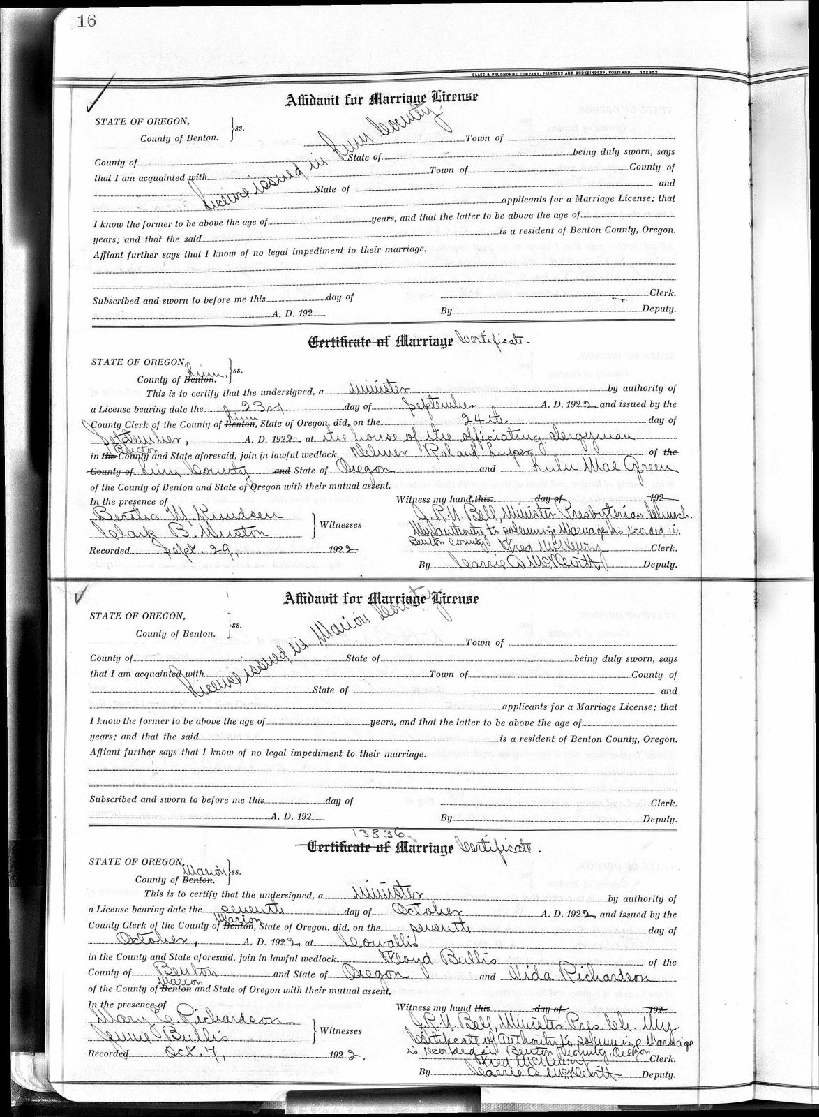 Luper, Delmer R and Lulu Mae Green Marriage Certificate