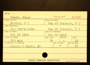 Bratt, Edgar - Menands Cemetery Burial Card