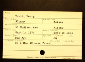 Bratt, Henry - Menands Cemetery Burial Card