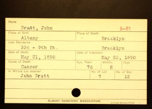 Bratt, John - Menands Cemetery Burial Card