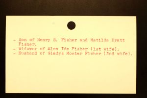 Fisher, Gerrit Bratt (Back) - Menands Cemetery Burial Card