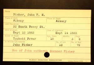 Fisher, John P. M. - Menands Cemetery Burial Card