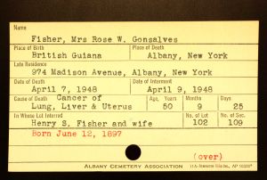 Gonsalves, Rose W (Fisher) - Menands Cemetery Burial Card