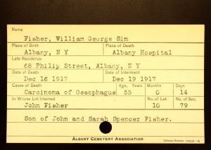 Fisher, William George Sim - Menands Cemetery Burial Card