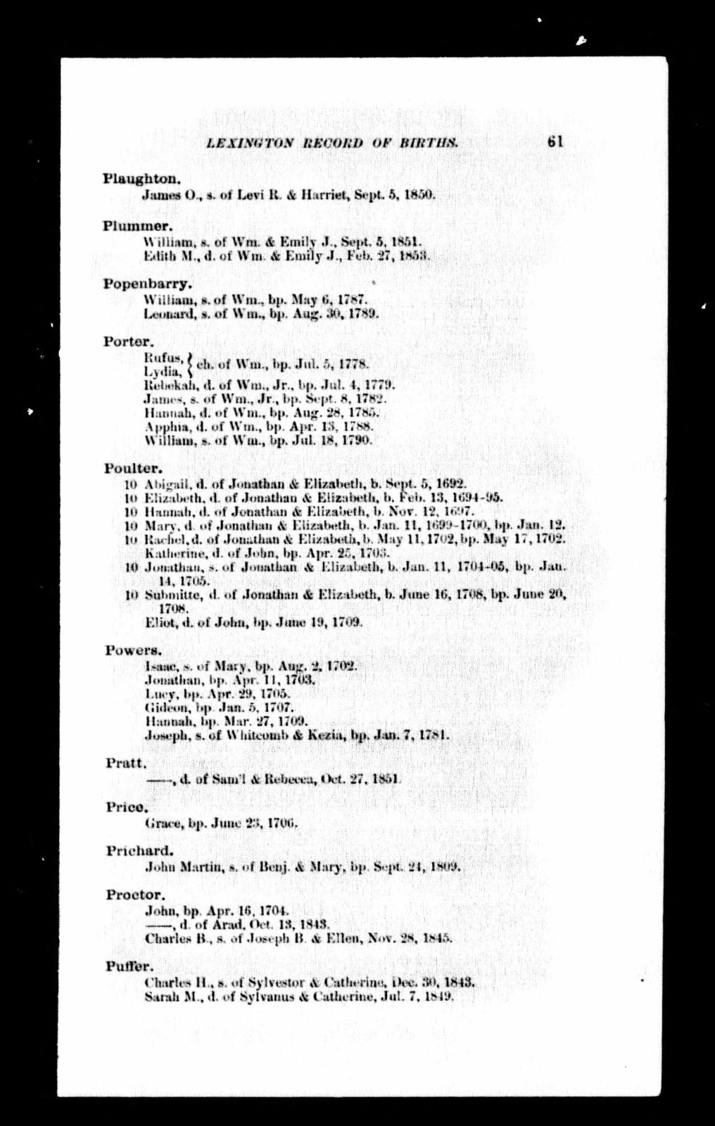 Lexington Record of Births (p61)