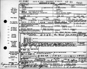 Devine, Mary Rebecca Death Certificate