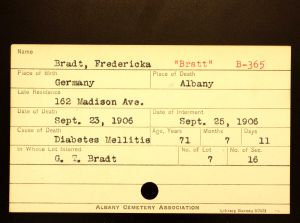 Goodman, Fredericka (Bratt) - Menands Cemetery Burial Card