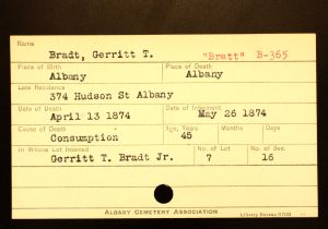 Bratt, Gerrit T - Menands Cemetery Burial Card