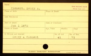 Clement, Henery A.Bratt, Joshua Rathbun - Menands Cemetery Burial Card