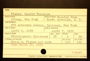 Fisher, Harold Theodore - Menands Cemetery Burial Card
