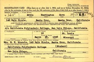 Gove, Erwin WW2 Registraion (back) Gove, Erwin WW2 Registraion (back)