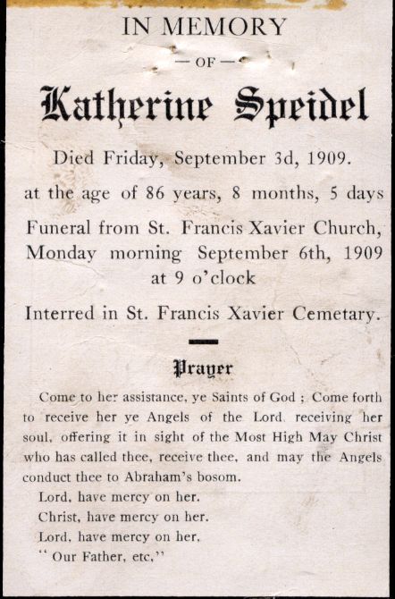 Heintz, Katherine (Speidel) Funeral Card